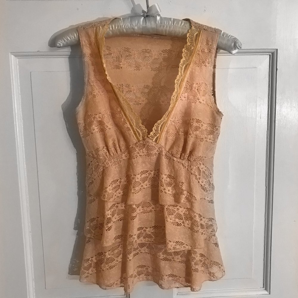 Meghan Noland Los Angeles Cami Lace Ruffle Top